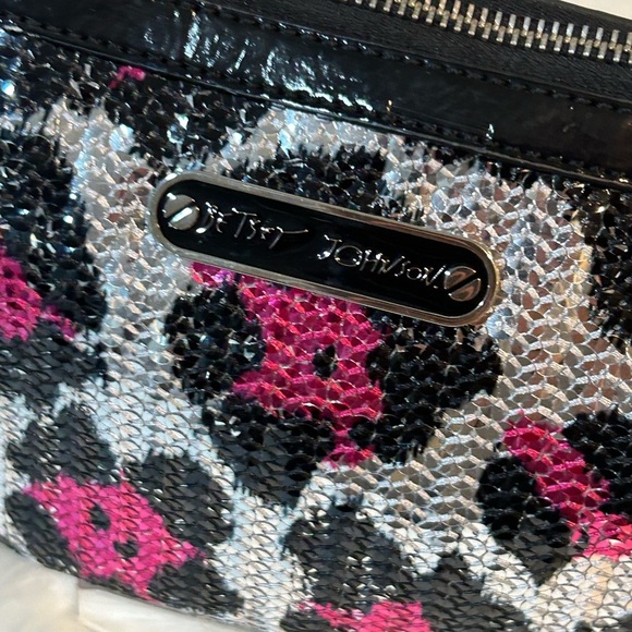 Betsey Johnson Sequin Clutch Black Pink Silver Zip Pouch Evening Bag - Picture 7 of 10